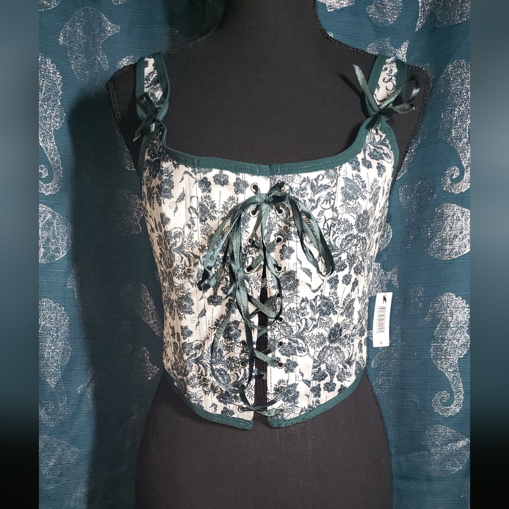 Adore Me Green and White Floral Corset